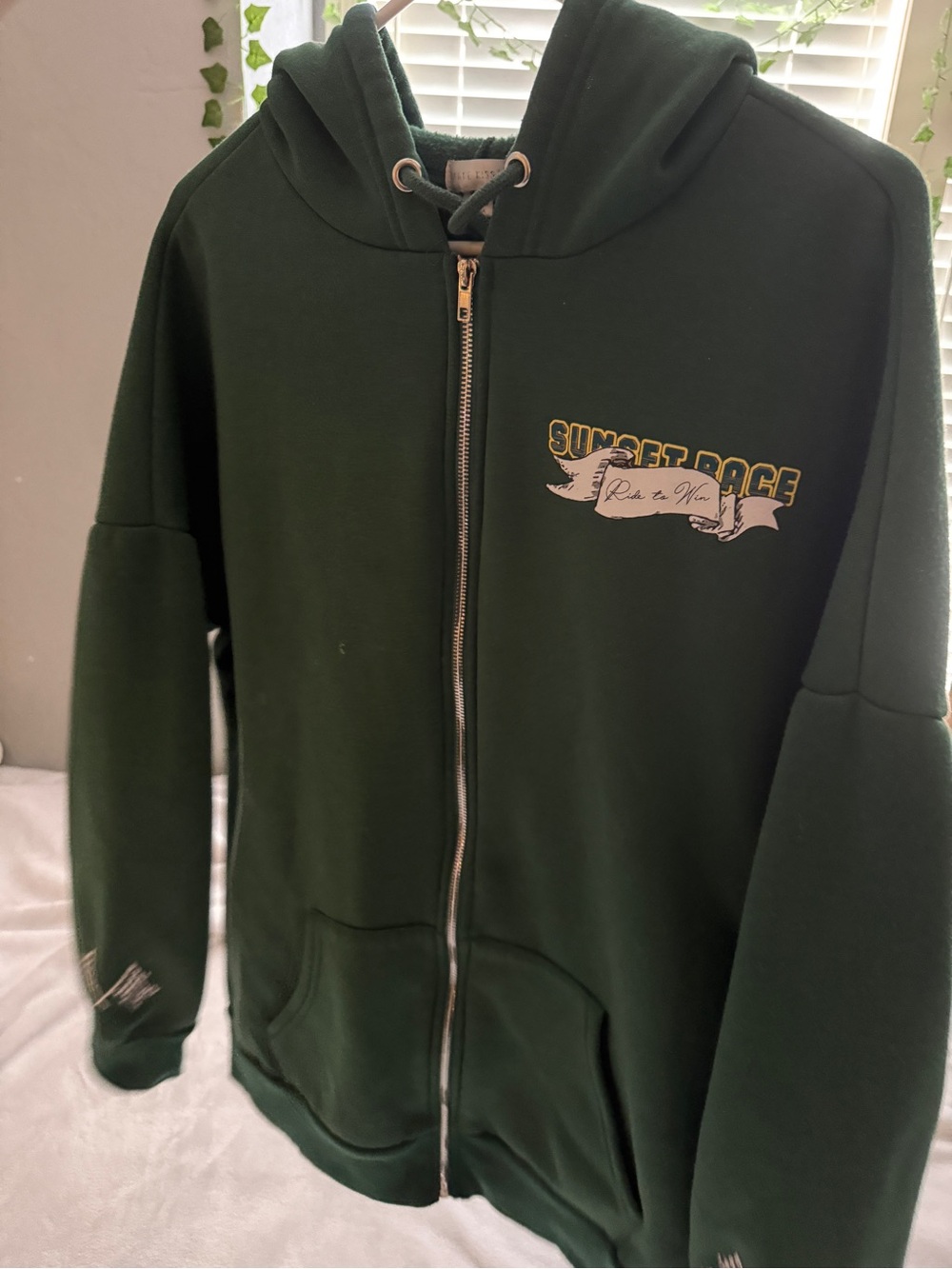 Marshalls Forest Green Zip-Up Hoodie with Script Logo